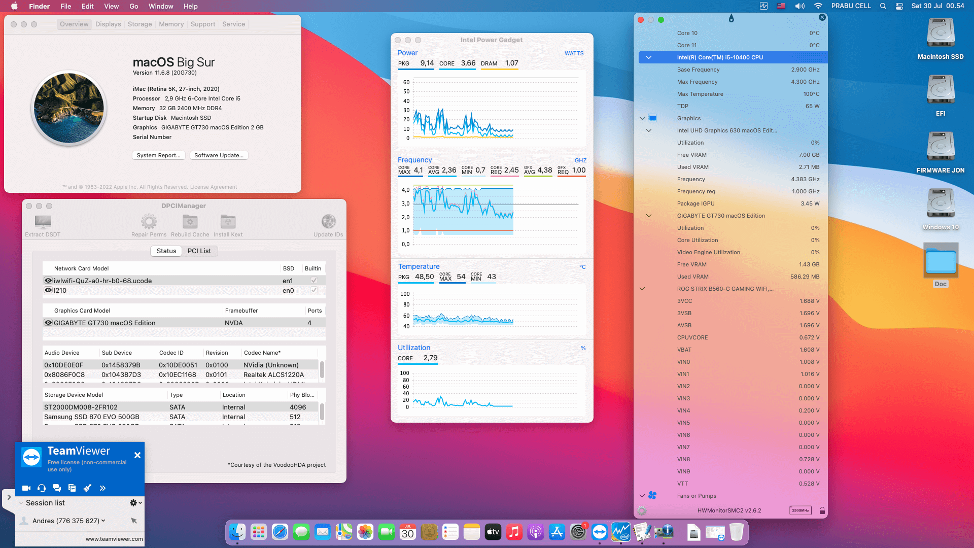 Success Hackintosh macOS Big Sur 11.6.8 Build 20G730 in Asus ROG Strix B560-G Gaming Wifi + Intel Core i5 10400 + Gigabyte GT 730